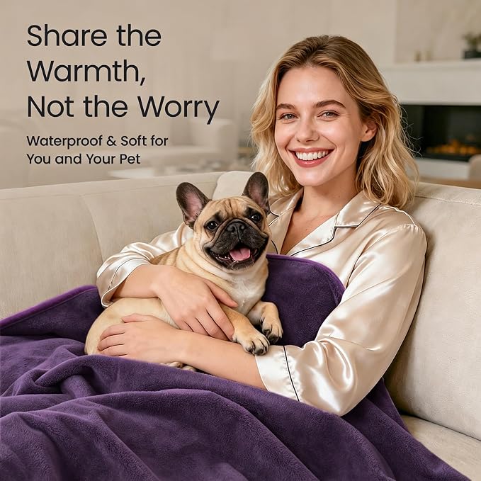 LOOBANI Waterproof Blanket for Couch, Reversible Leakproof, 40"x60" | Pet Blanket for Large Dogs, Soft Flannel & Coral Fleece, Sofa Blanket, Stain-Proof for Bed Cover, Travel, Deep Purple - Image 4
