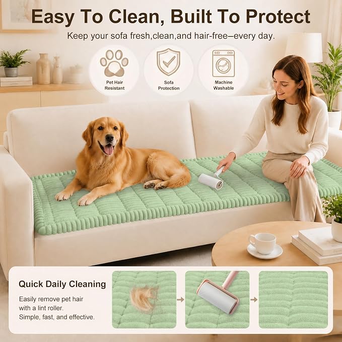 decorUhome Couch Cover for Dogs, Non Slip Fuzzy Thick Pet Sofa Protector | Pet Friendly, Soft Plush Fabric, Couch Covers for Sofa, Machine Washable, Fits 2-Cushion Sofa/Loveseat, Green, 27.6" x 59" - Image 4