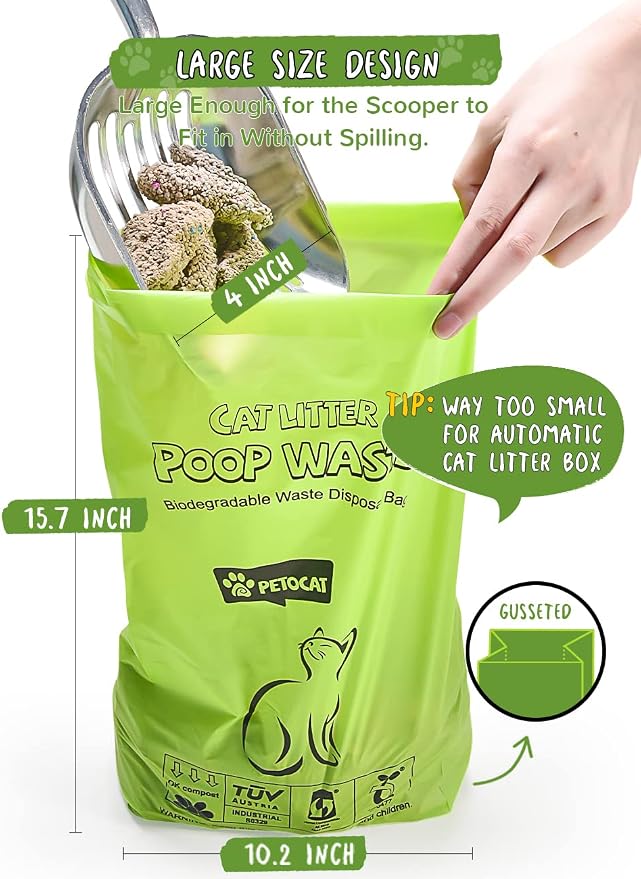 PETOCAT Cat Litter Liners and Cat Litter Bags for Poop Biodegradable Leakproof Durable Extra-Thick Kitty Litter Box Bag Cat Waste Disposal Bag - Image 3