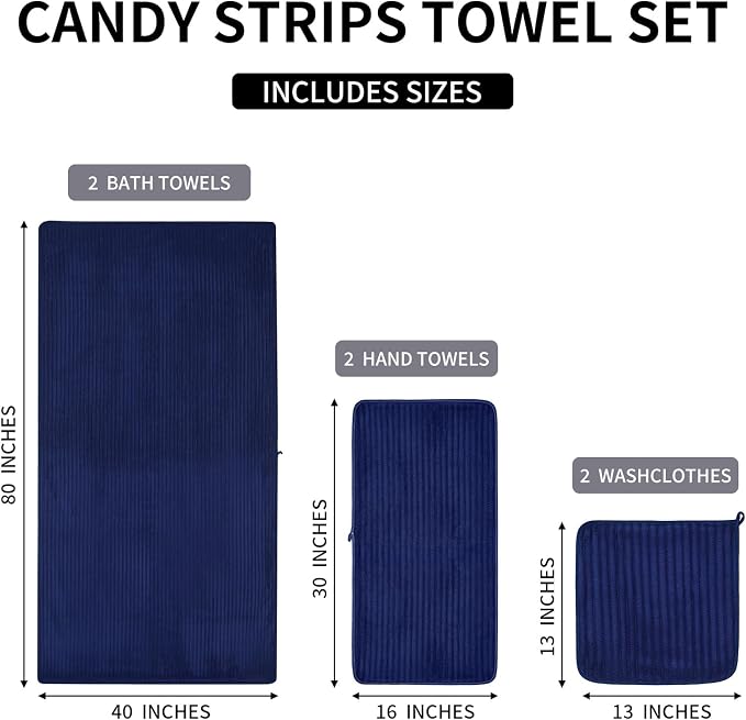 6 PC Bath Towel Set, 40"x80" Oversized Bath Sheets, Navy Blue | Microfiber, Quick Dry, Highly Absorbent, Towels for Bathroom, 2 Extra Large Bath Towels, 2 Soft Hand Towels, 2 Washcloths - Image 8
