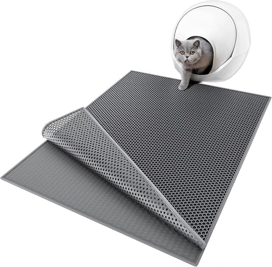 ESTHELLO Cat Litter Mat Honeycomb Double Layer Design 36’’ x 30’’ Gray by ESTHELLO