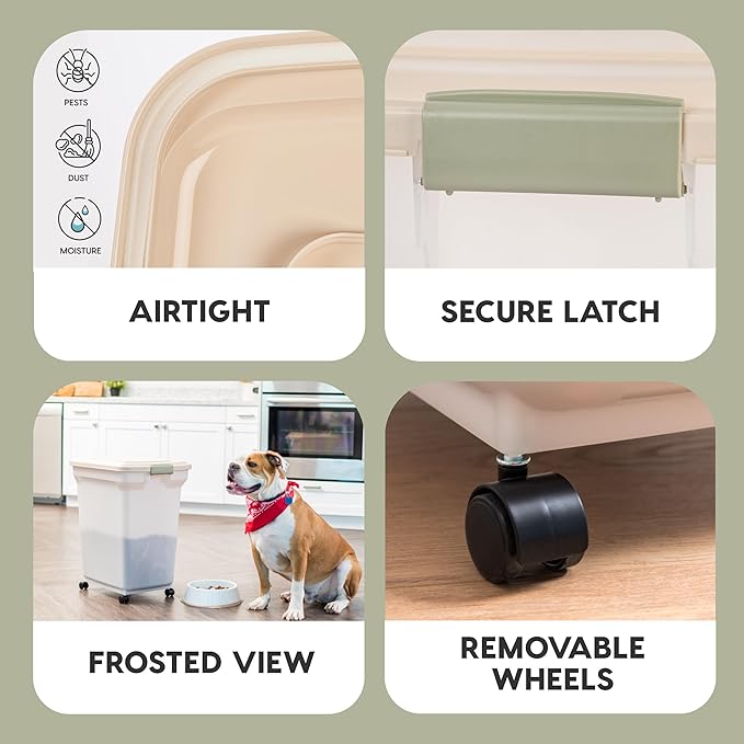 IRIS USA Dog Food Storage Container 58 lbs, Attachable Wheels, for Dog Cat Birds and other Pets, Food Storage Bin, Keep Fresh, Easy Mobility, BPA Free - Made in the USA, Almond/Pearl - Image 4