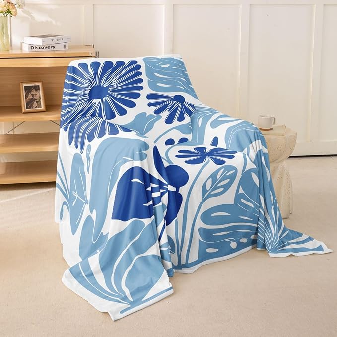 Erosebridal Abstract Blue Flower Couch Cover Boho Floral Sofa Cover Retro Vintage Aesthetic Couch Protector for Women Adult Modern Minimalist 70S Washable Non Slip Sofa Slipcover, 71" X 91" by Erosebridal