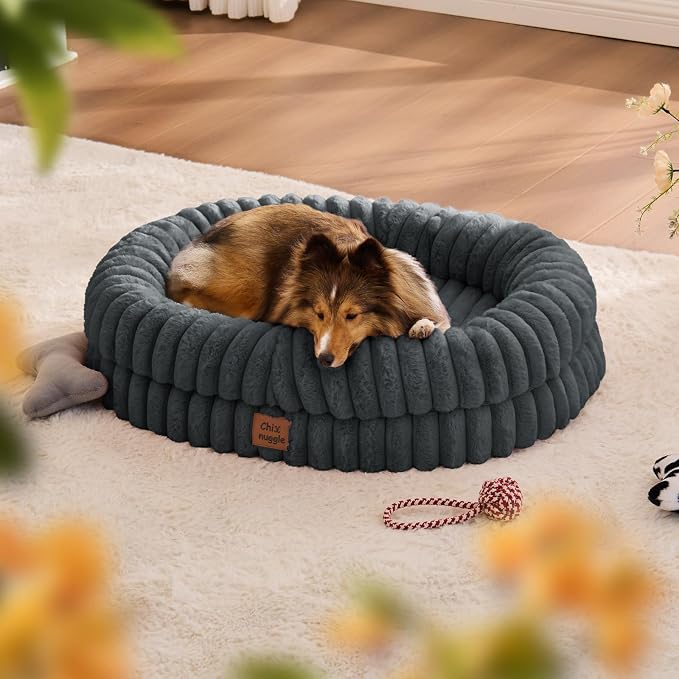 ChiXnuggle Orthopedic Dog Bed, Washable Cover, Faux Fur Bolster Pet Couch | waterproof,egg crate foam,non-slip bottom,for small medium dogs,dark grey,30*24*7,dog sofa,puppy bed - Image 3