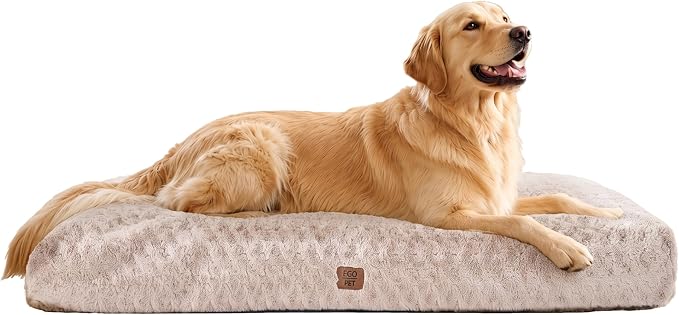 EGOHOME Extra Large Dog Bed, Shredded Memory Foam, Washable, Non-Slip | Balanced Support Foam, CertiPUR-US, Removable Washable Cover, Rose Velvet, Dog Crate Bed & Kennel Pad, 47 x 29 Inch, Beige by Unknown