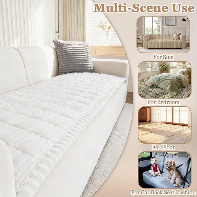 Couch Cover for Dogs, Non Slip Washable Sofa Protector Pet Friendly | White Fuzzy For 2 Cushion Couch, Protector for All Sofas (27.6" x 59.1") - Image 6
