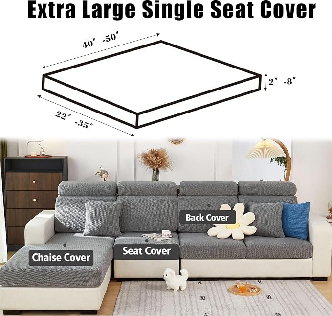 Couch Cushion Covers & Couch Cover for Sectional Sofas, Reversible Non-Slip Sofa Slipcovers, Washable Pet Proof Home Decor Protector (Pink, Extra Large Single Seat Cover) - Image 2