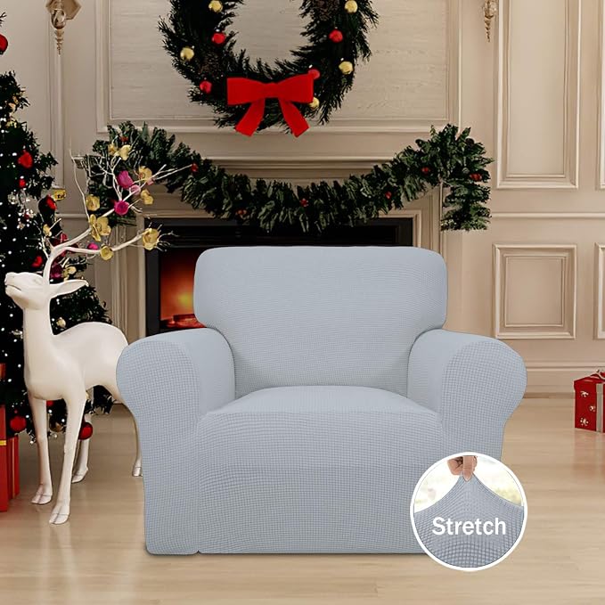 Easy-Going Stretch Chair Slipcover with Arm Washable Silver Gray | 1-Piece Couch Sofa Cover Furniture Protector for Living Room Soft with Bottom For Kids, Pet. Spandex Jacquard - Image 2