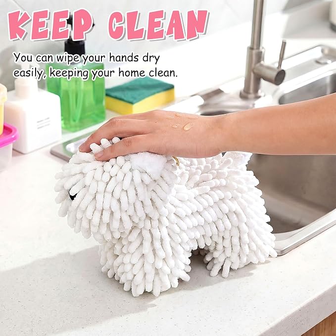 Tegeme 1 Pcs Chenille Dog Hand Towel Fuzzy Towel Absorbent Microfiber Soft for Bathroom Kitchen Washstand (White,Standing Dog) - Image 7