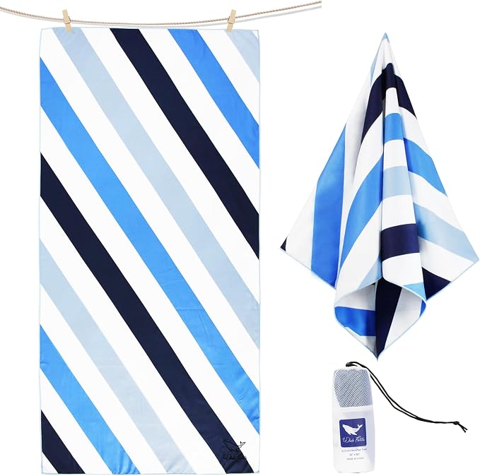 Whale Flotilla Large Quick Dry Beach Towel (30"x60"), Microfiber Sand-Free Beach Towels, Super Absorbent Compact Pool Travel Accessories, Blue by WHALEFLOTILLA