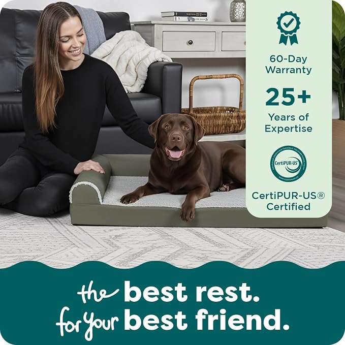 FurHaven Orthopedic Dog Bed for Large Dogs, L-Shaped Chaise Mattress with Orthopedic Egg Crate & Solid Orthopedic Foam Base for Joint Support, Washable Cover, Jumbo XL, Faux Fur & Suede, Dark Sage - Image 9