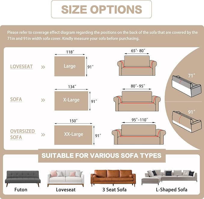 DREAMINGO Sofa Covers Washable Thick Chenille Couch Cover for 2 Cushion Couch Sofa Multi-Use Couch Cover Blanket Modern Pet Furniture Protector Sectional Couch Slipcover 91"x118", Khaki - Image 2