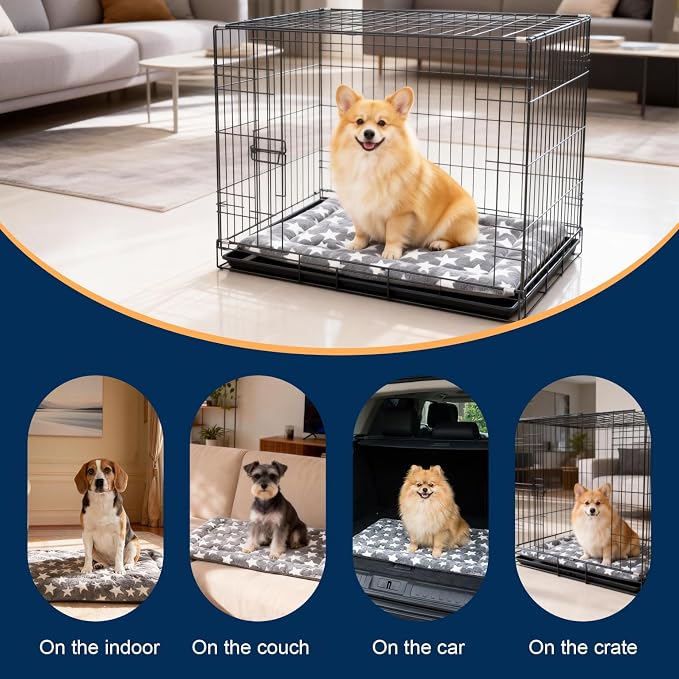 Washable Dog Bed Mat with Anti-Slip Bottom, Deluxe Plush Memory Foam Crate Pad & Waterproof Outdoor Kennel Mat for Dogs & Cats-Durable Crates Beds, Large Medium Small Puppy Size30 x 20",Green - Image 3