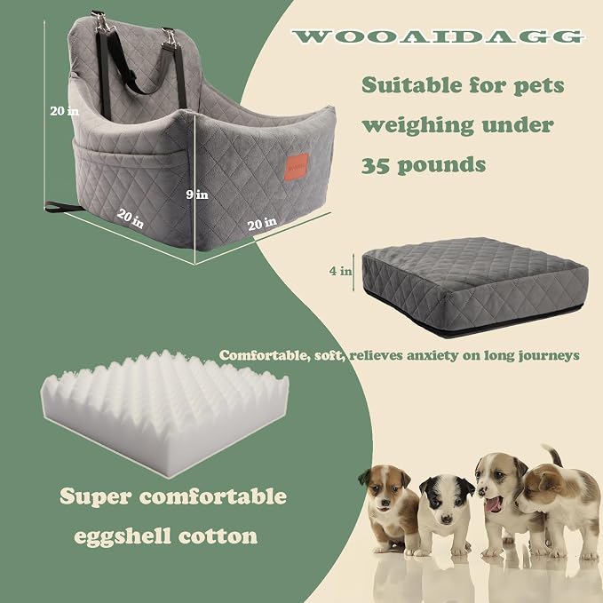 WOOAIDAGG Dog Car Seat for Medium Sized Dog,Pet Travel Car Bed with Seat Belt Channle,Fully Detachable and Washable Car Dog Seat with Adjustable Straps,3 Straps Easy to Install (Grey) - Image 2