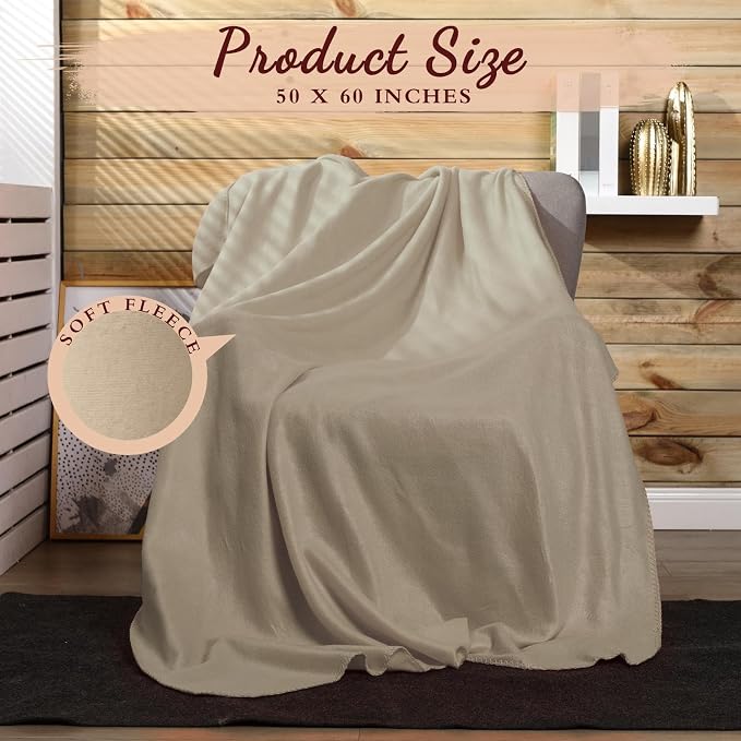 Buryeah 10 Pcs Fleece Blanket Bulk Soft Warm Fleece Blankets Cozy Lightweight Throw Blankets Plush Pet Throw Blanket for Home Bed Sofa Office Wedding Gifts Travel(50" x 60",Light Tan) - Image 2