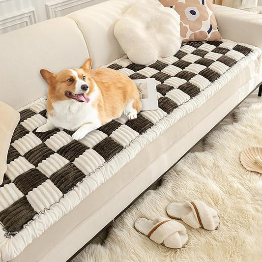 Fluffy Cream-Coloured Fuzzy Plaid Square Pet Mat Bed Couch Cover Protector Sofa Pad Bay Window Cushion Bedside Carpet (Gray, 27.6 * 82.7in) by Triflice
