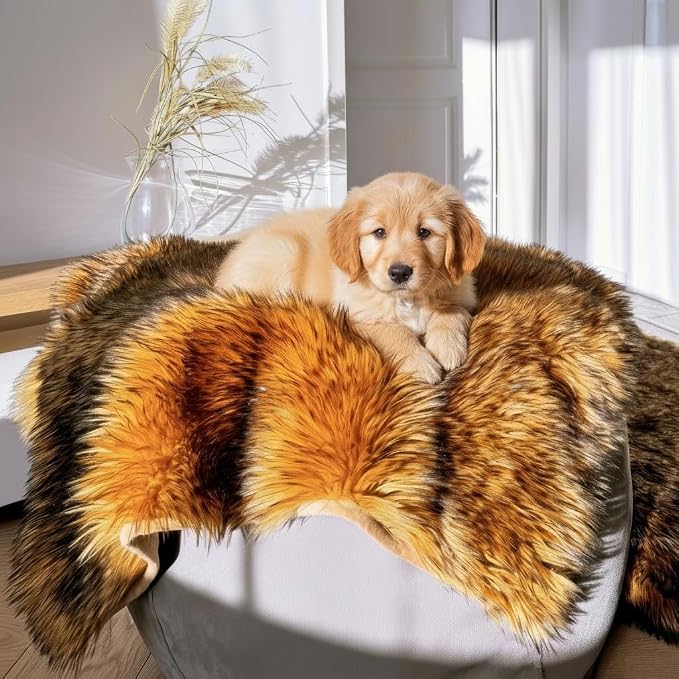IHAPPYDOG Faux Fur Dog Blanket, Waterproof Couch Cover, Brown 80"x60" | Plush Sheepskin Style Pet Throw for Sofa, Bed, and Car, Washable Furniture Cover that Protects From Fur and Spills - Image 2