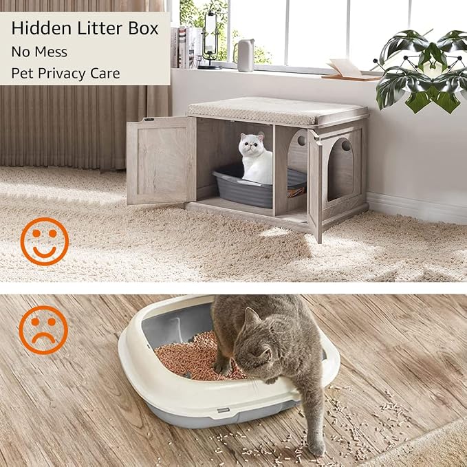 unipaws Cat Litter Box Enclosure Furniture, Hidden Litter Box Cover | Cat Washroom, Cabinet for Large Cat, Dog Proof Cat Litter Boxes, Hideaway Litter Box, Cat House - Image 2
