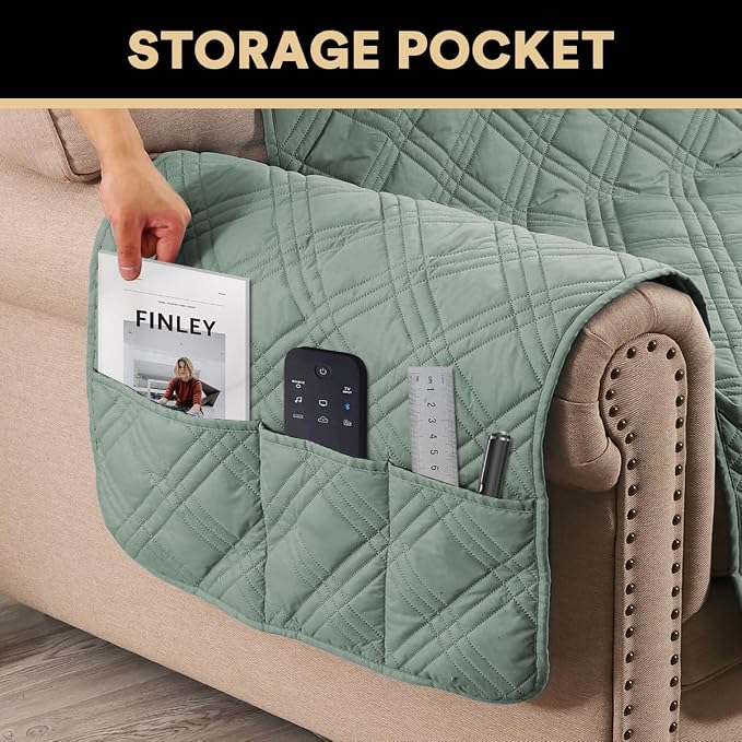 PrinceDeco 100% Waterproof Chair Sofa Slipcover for Living Room Water Resistant Couch Cover Furniture Protector Cover with Elastic Straps for Pets Kids Children Dog Cat(Chair 23", Lily Pad) - Image 4
