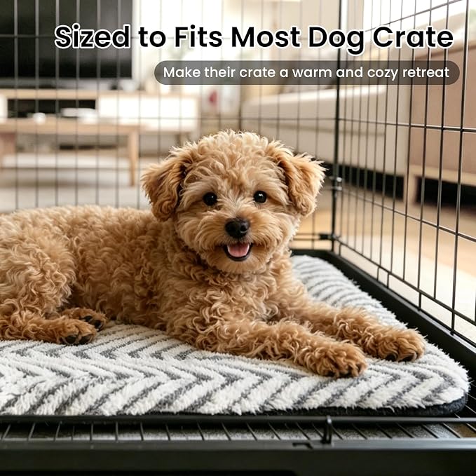 Mora Pets Washable Dog Crate Pad Soft Kennel Bed Crate Mat for Small Dogs, Puppies & Cats Flat Pet Bed with Anti-Slip Bottom for Dog Cage, Carrier & Travel Sleeping Chevron Grey 24 x 18 - Image 3