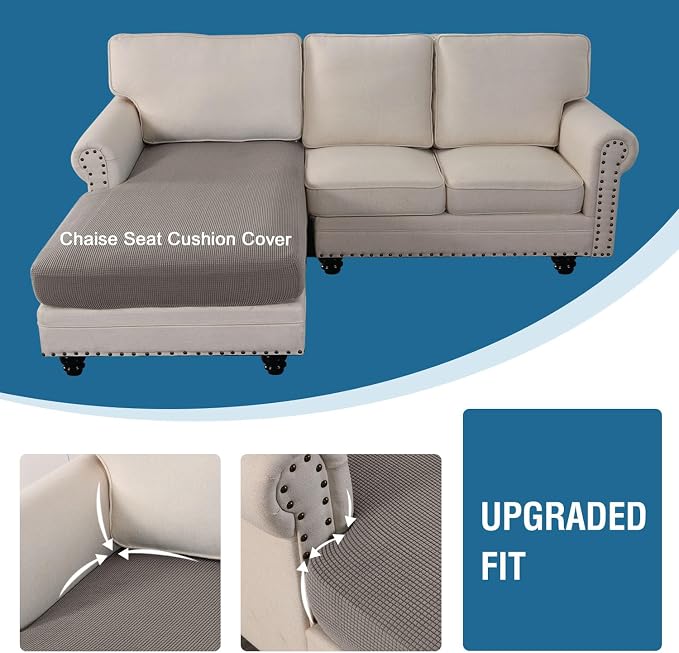 H.VERSAILTEX Sectional Couch Covers 1 Piece Chaise Slipcover L Shape Separate Cushion Couch Cover for Both Left/Right Sectional Couch (Seat Only: 1 Chaises, Taupe) - Image 4
