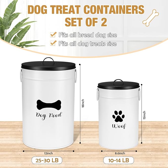DoubleFill Extra Large 30+14 lb Metal Dog Food Storage Containers Set of 2 Airtight Dog Treat Snack Jars with Lids and Spoon Farm House Style Big Pet Cookie Storage Bin for Kitchen Counter Gift - Image 2