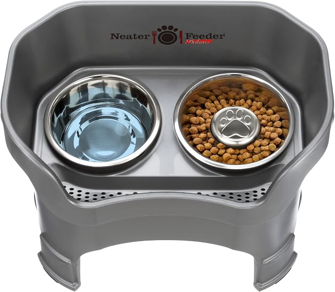Neater Feeder Deluxe Mess-Proof Elevated Dog Bowls for Large Dogs (40+ lbs), 2 Height Adjustable (14.5” & 17.5”) No-Spill Raised Dog Bowl Stand w/Slow Feed Bowl for Food, Made in USA, Grey - Image 9