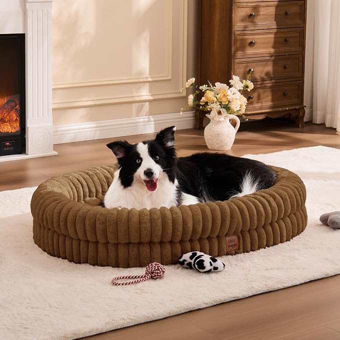 ChiXnuggle Orthopedic Dog Bed, Washable Cover, Faux Fur Bolster Pet Couch | waterproof,egg crate foam,non-slip bottom,for extra large dogs,brown,41*30*7,dog sofa - Image 3