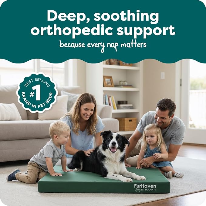 Furhaven Water-Resistant Orthopedic Dog Bed for Large/Medium Dogs w/ Removable Washable Cover, For Dogs Up to 55 lbs - Indoor/Outdoor Logo Print Oxford Polycanvas Mattress - Forest, Large - Image 2