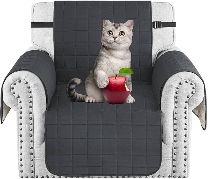 MAXIJIN Waterproof Chair Cover Slipcovers for Pets Dogs, 23.5" Quilted Armchair Sofa Cover Washable Dog Couch Covers Protector with Elastic Strap & Side Pocket (Chair, Black) by MAXIJIN
