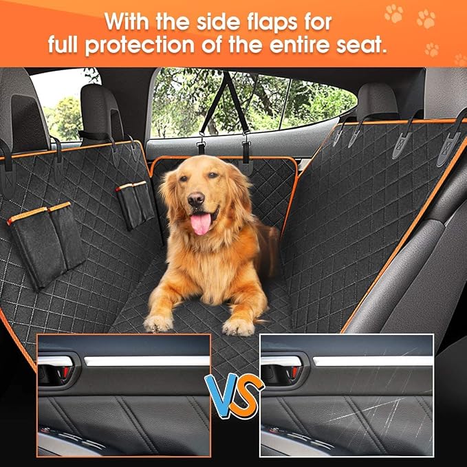 Dog Car Seat Cover for Back Seat, Waterproof Seat Protector Scratchproof Pet Hammock with 4 Bags Side Flaps, Washable Nonslip Backseat Protection for Cars Trucks and SUVs. - Image 3