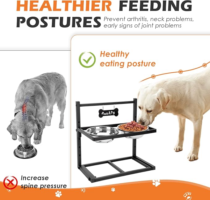 ADENGL Elevated Dog Bowls with Slow Feeder Dog Bowls, 5 Height Adjustable Raised Bowl Stand with 2 Stainless Steel Food & Water Container, Pet Bowl Elevated for Medium Large Pet - Image 2