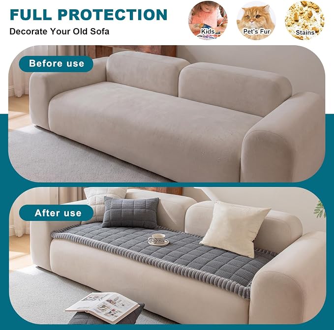 KRFOONN Couch Cover for Dogs Washable Pet Couch Covers for 3 Cushion Sofas Non-Slip Dog 3 Seat Sofa Cushions Covers Soft Sofa Slipcovers Protector for Pets (Style B-Dark Grey, 27.6" x 70.9") - Image 4