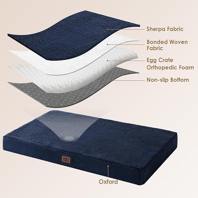 EHEYCIGA Orthopedic Dog Bed with Removable Washable Cover, Navy, 30x20 | Egg Crate Foam Support, Durable Oxford fabric, Non-Slip Bottom, Machine Washable, Soft Waterproof Plush Pet Bed Mat For Crate - Image 3