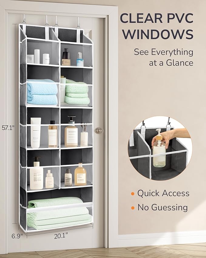 ULG Over the Door Organizer, 5-Tier Extra Large Hanging Storage with 10 Mesh Pockets, 100 lbs Capacity, Heavy Duty Door Organizer for Closet, Bedroom,Grey - Image 2