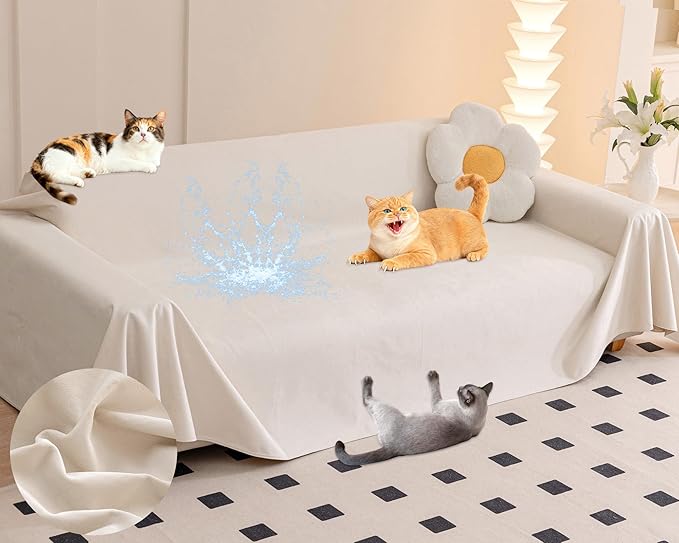 LOllON Cat Scratch Couch Cover Waterproof 118"x71" Non-Slip | Pet-Friendly Couch Protector, Anti-Scratch & Waterproof Sofa Cover For Cats Dogs Kids, Machine Washable by Loiion