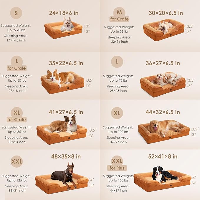 EHEYCIGA Orthopedic XXL Dog Bed, Waterproof Washable XL Big Pet Bed 48" | Non-Slip Bottom and Egg-Crate Memory Foam Extra Large Pet Couch Bed with Washable Removable Cover, Pumpkin Orange - Image 2