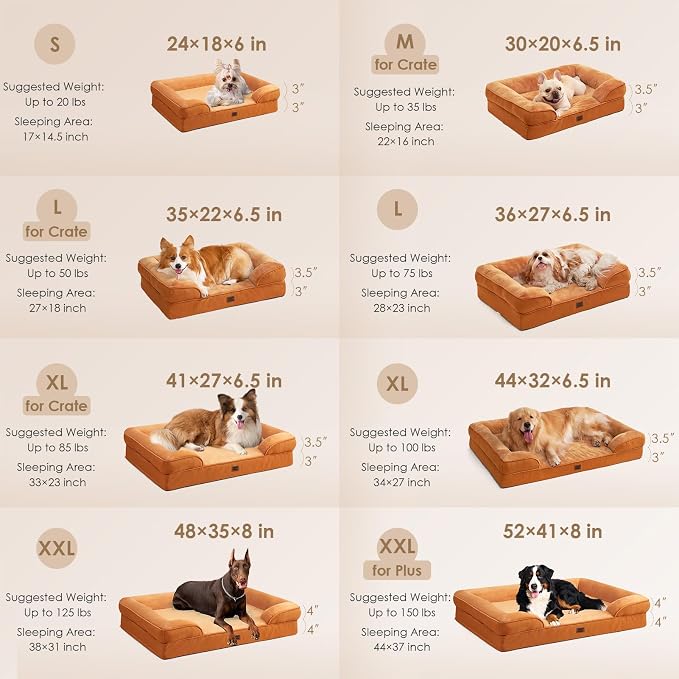 EHEYCIGA Orthopedic Dog Bed Medium Size Dog, Waterproof Washable Pet Beds | Non-Slip Bottom and Egg-Crate Memory Foam Dog Couch Bed with Washable Removable Cover, Pumpkin Orange - Image 2