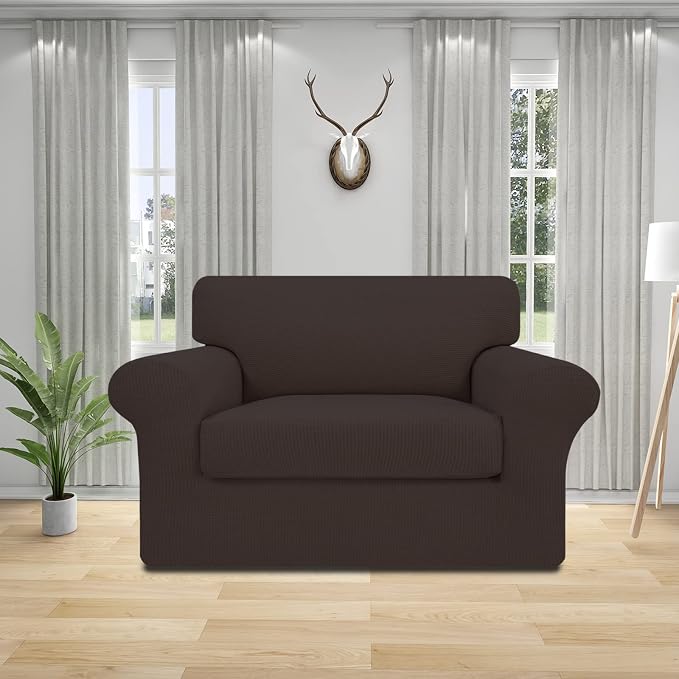 Easy-Going 2 Pieces Stretch Oversized Chair Couch Cover Sofa Cover for Dogs Sofa Slipcover for Separate Cushion Couch Jacquard Fabric Elastic Furniture Protector for Pets (Chocolate, Oversized Chair) - Image 2