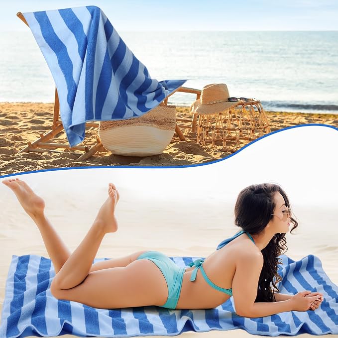 Redbaker 16 Packs 72 x 36 Inches Oversized Vertical Stripe Beach Towel Bulk Extra Large Pool Towels Set Microfiber Quick Dry Swim Towel Blanket for Women Men Adult Bath Travel(Blue) - Image 5