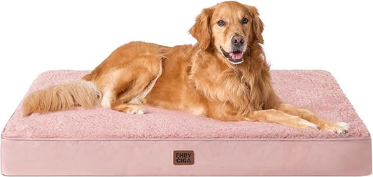 EHEYCIGA Orthopedic Dog Bed Large with Removable Washable Cover, 44IN Pink | Egg Crate Foam Support, Durable Oxford fabric, Non-Slip Bottom, Machine Washable, Soft Waterproof Plush Pet Bed Mat For Crate by EHEYCIGA