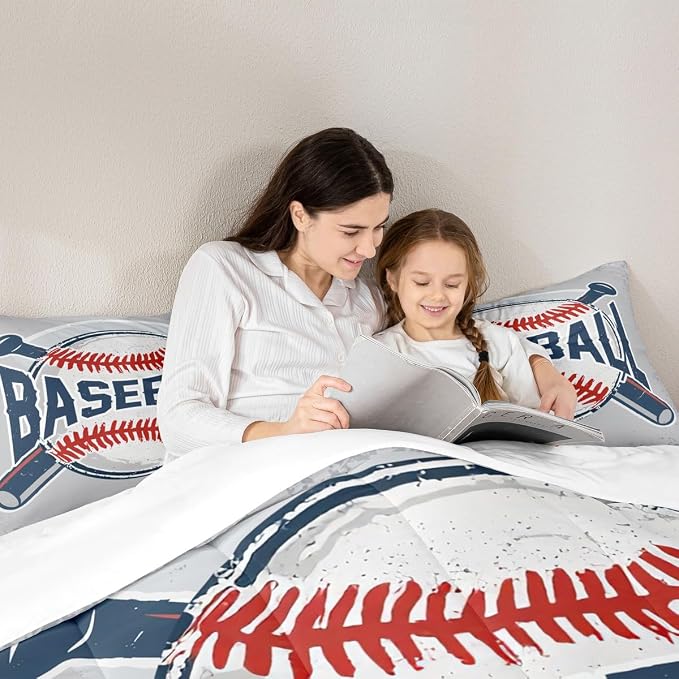 Homewish Baseball Comforter Set Vintage Sports Baseball Bedding Set 2pcs for Kids Boys Teens Sports Theme Duvet Insert Soft Polyester Down Comforter with 1 Pillowcase, Twin Size - Image 2