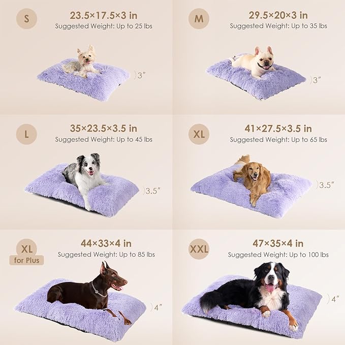 EHEYCIGA Fluffy Dog Crate Bed for Small Dogs, Plush Crate Pad, Purple | Calming Anti Anxiety Small Dog Bed, Washable Soft Warm Faux Fur Crate Mat with Non-Slip Bottom - Image 2