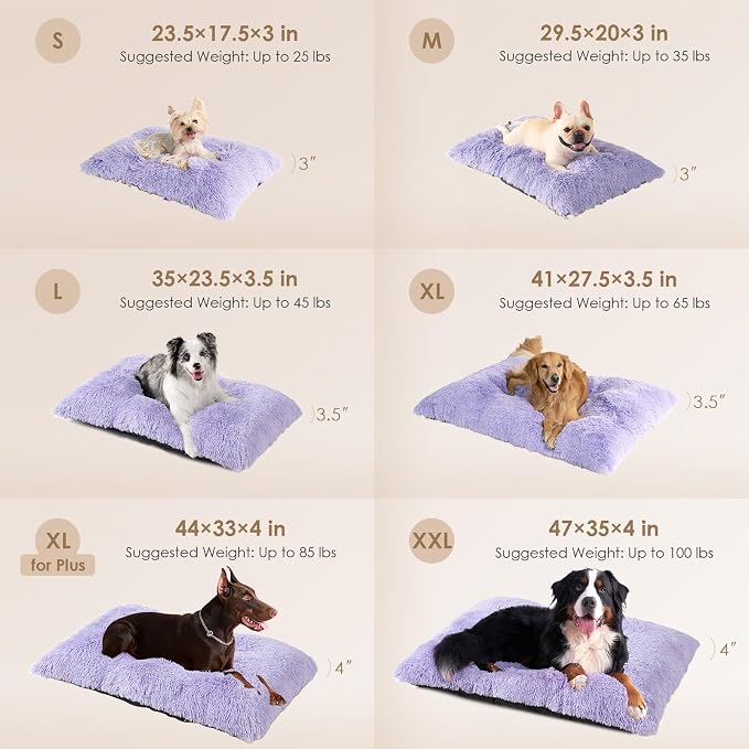 EHEYCIGA Fluffy Dog Crate Bed for Large Dogs, Plush Faux Fur Pad, Purple | Calming Anti Anxiety Large Dog Crate Bed, Washable Soft Warm Mat with Non-Slip Bottom - Image 2