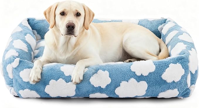 JOEJOY XL Dog Beds Large Sized Dog, Rectangle Washable Orthopedic Pet Bed with Removable Zipper Cover, Cute Soft Calming Puppy Pet Bed with Jacquard Shaggy Plush & Non Skid Bottom by JOEJOY