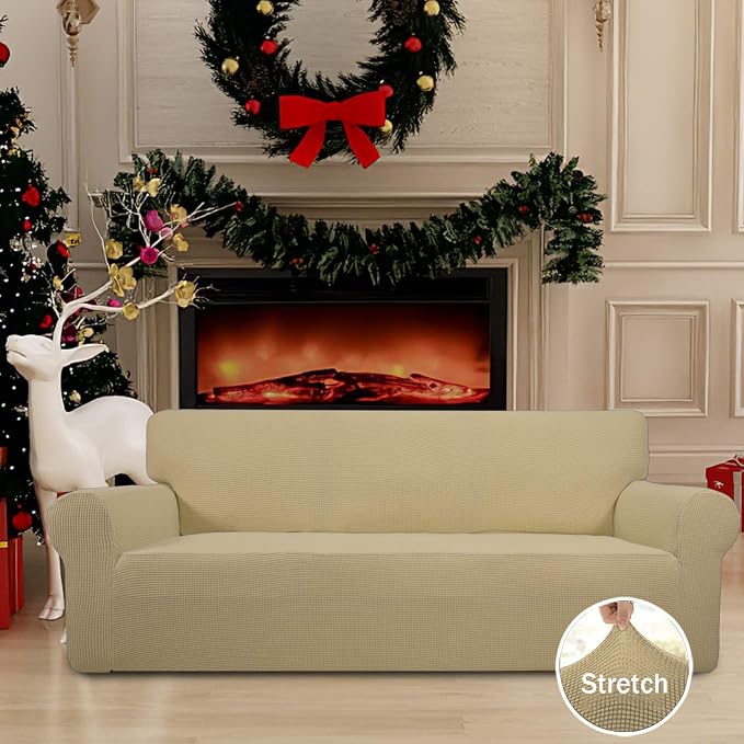 Easy-Going Stretch Oversized Sofa Couch Slipcover Washable Beige | 1-Piece Extra large Sofa Cover Furniture Protector Couch Soft with Bottom for Kids, Polyester Spandex Jacquard - Image 2