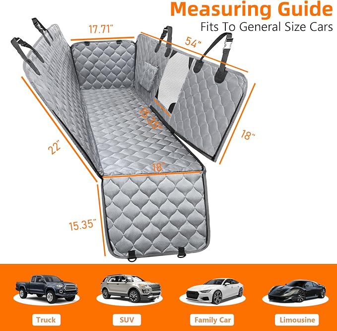 PETICON Dog Car Seat Cover for Back Seat, Waterproof Dog Hammock for Pets | Zippered Design Allows Passenger Seat Access, Mesh Window for Pet View, 600D Oxford, Prevents Scratches, Hair, Mud, and Dirt - Image 4