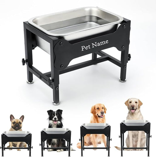1.25 Gallon Elevated Dog Water Bowl, 4-Height Raised Stand | Stainless Steel Raised Bowl, 4 Heights 9.65-15.16 in, Non-Slip Feet, Small and Medium Dogs, Indoor Outdoor Use, Easy to Clean by Lonepetu