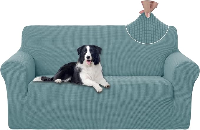 U-NICE HOME Oversized Stretch Loveseat Couch Cover, Light Blue | 2 Cushion Sofa, 1-Piece Sofa cover, Washable, Pet friendly, Furniture protector, Polyester Spandex Jacquard fabric by U-NICEHOME