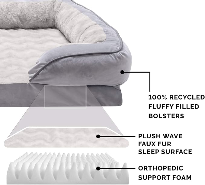 Furhaven Orthopedic Dog Bed for Medium/Small Dogs w/ Removable Bolsters & Washable Cover, For Dogs Up to 35 lbs - Plush & Velvet Waves Perfect Comfort Sofa - Granite Gray, Medium - Image 4